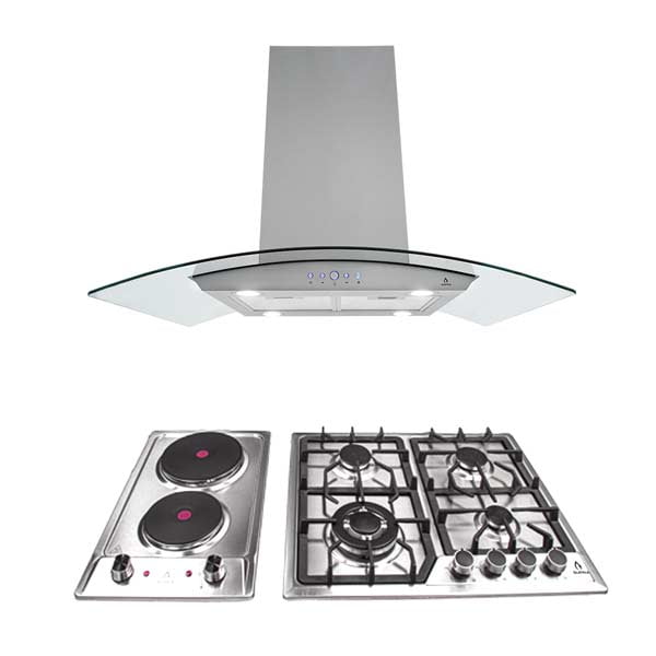 Tricombo para cocina SUPRA con parrilla de gas y eléctrica y campana de isla