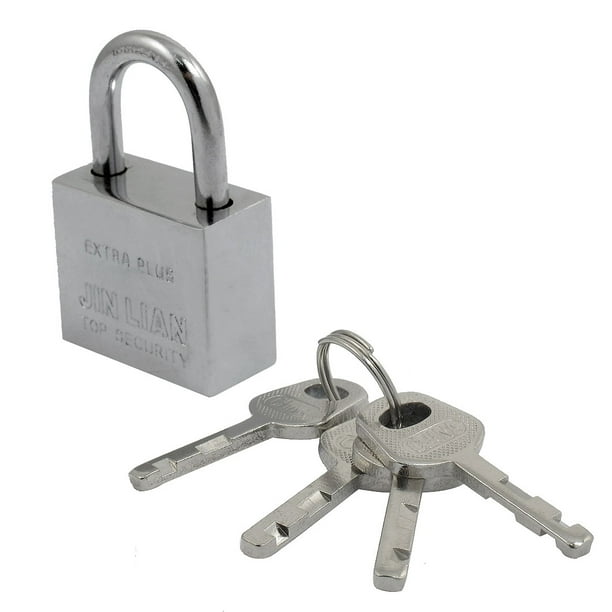 Four Keys Rectangle Shaped Lock Silver Tone Door Cabinet Security Padlock with key