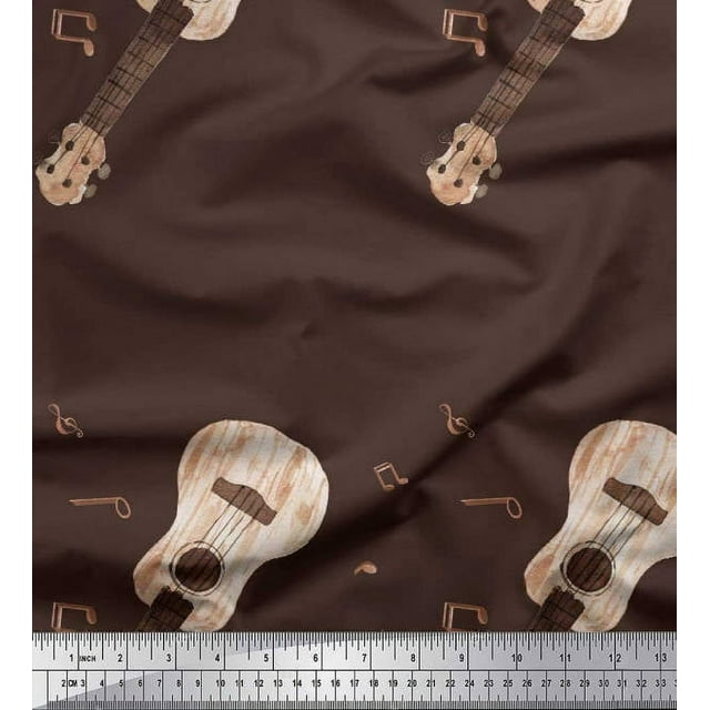Soimoi Moss Tissu Georgette Notes et Guitare Tissu Imprimé Instrument de Musique au Mètre 42 Pouces de Large
