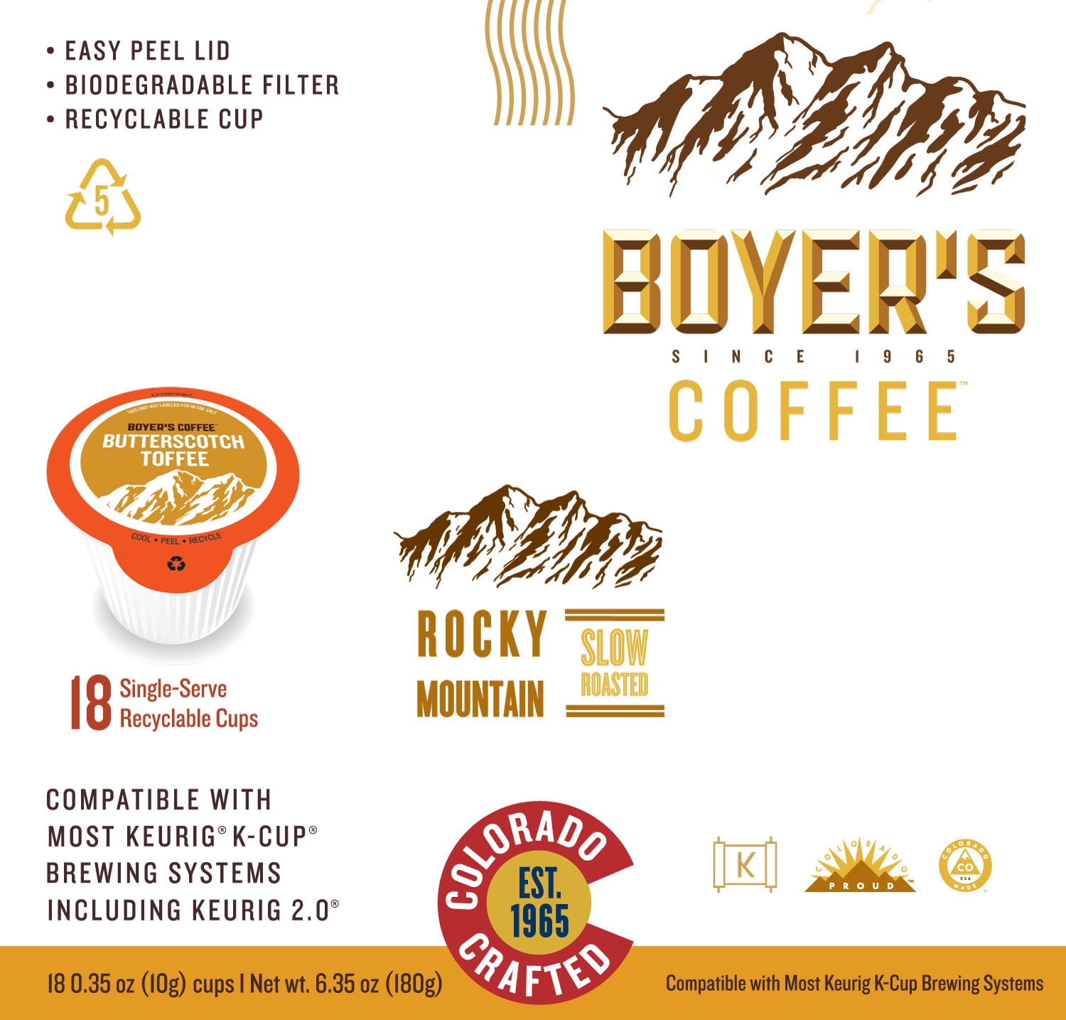 Boyer's Coffee Butterscotch Toffee Light Roast Keurig Coffee Pods, 18 Ct