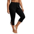 thumbnail image 2 of LEAVINGSUO Capris Pants for Women With Drawstring Women's Plus Size Solid Color Cropped Trousers With Pockets Black XL, 2 of 7