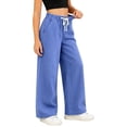 thumbnail image 3 of Falkdiz Denim Pants for Girls Drawstring Outdoor Trousers Solid Color Wide Leg Relaxed fit Elastic Waist Stylish Girls Drawstring Pockets Pantalones , Navy , Size: 9, 3 of 8