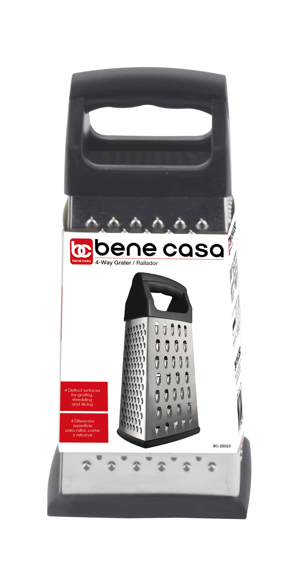 Bene Casa Stainless Steel Grater with Black handle, Dishwasher Safe