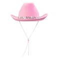 thumbnail image 2 of Women's Western Cowboy Hat Rhinestone Cowboy Cowgirl Hat Glitter Wide Brim Felt Fedora Hats Unisex Rolled up Caps Pink One Size, 2 of 8