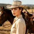 thumbnail image 2 of AJGRHE Western Cowboy Hat for Women and Men, Wide Brim Shapeable Summer Beach Sun Hat, Lightweight Cowgirl Hats for Outdoor Festival BG2 One Size, 2 of 4