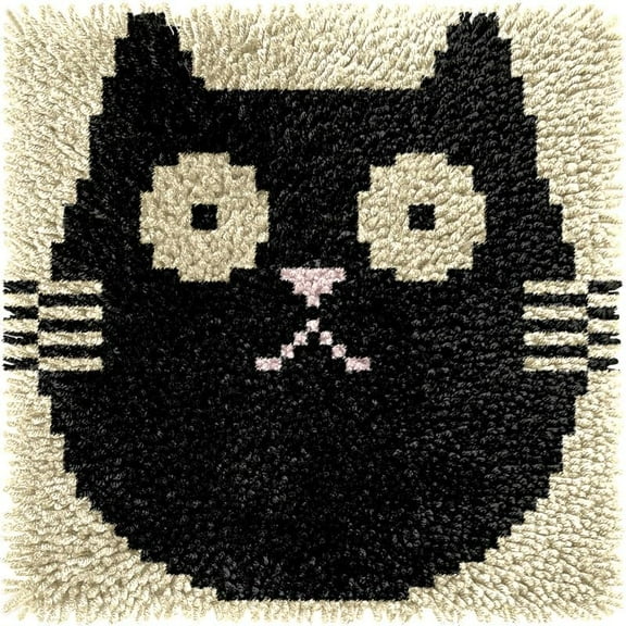 Small Size Mini Big Fat Cat Latch Hook Kits Rug DIY Cushion Tapestry Making Crochet Hook Mat Making Kits Color Preprinted Pattern Canvas DIY Carpet Needlework Crochet Cushion Kits 30x30cm