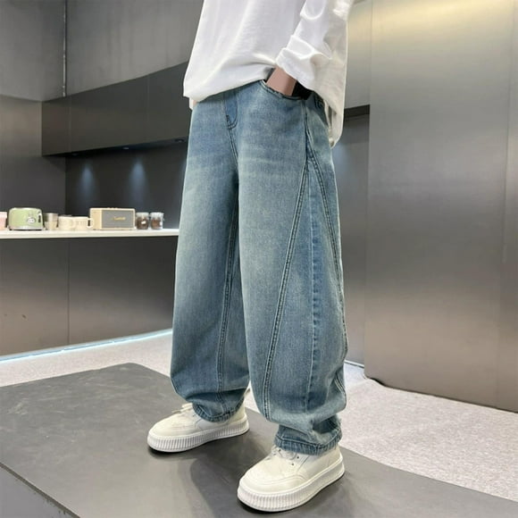 Cowsor Boy's Baggy Jeans Y2K Vintage Wide Leg Denim Pants Hip Hop Skater Jeans Loose Fit Trousers 2000s Streetwear