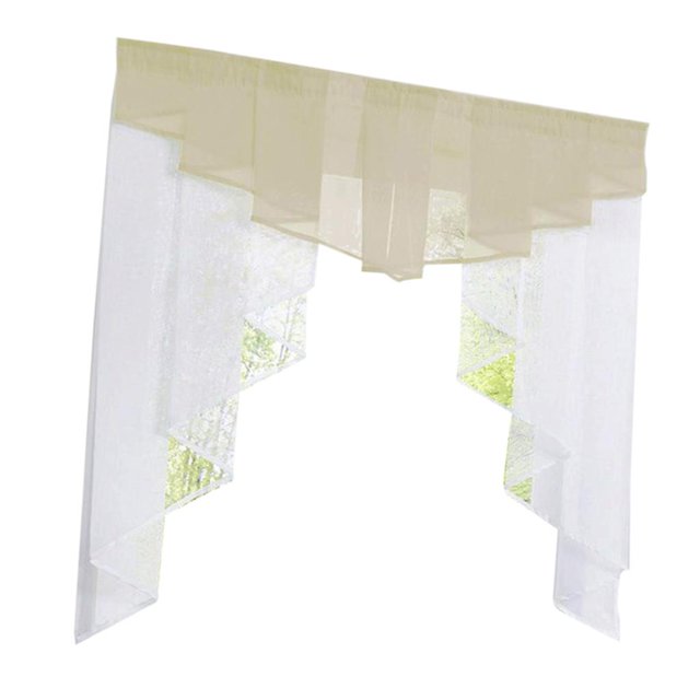 Fashion Pleated Design Tulle Balcony Window Short Shades Roman Curtain Panel Camel 80Wx80H