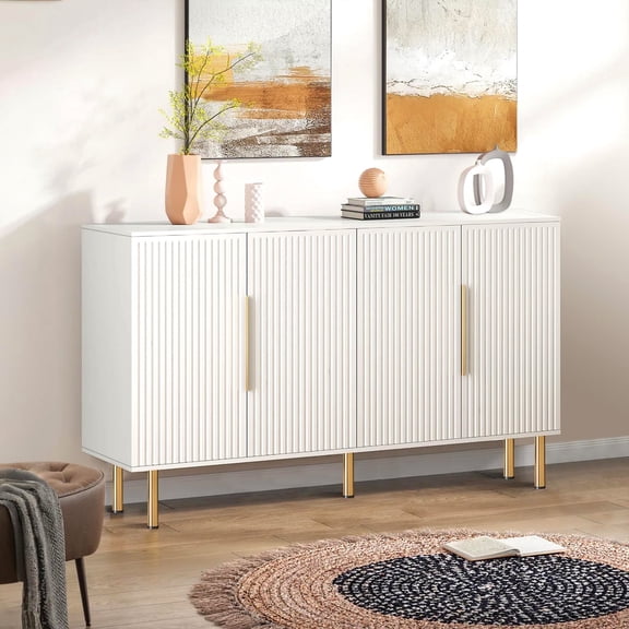 White Modern 4-Door Buffet Cabinet with Storage, Versatile Sideboard for Living Room, Hallway & Kitchen