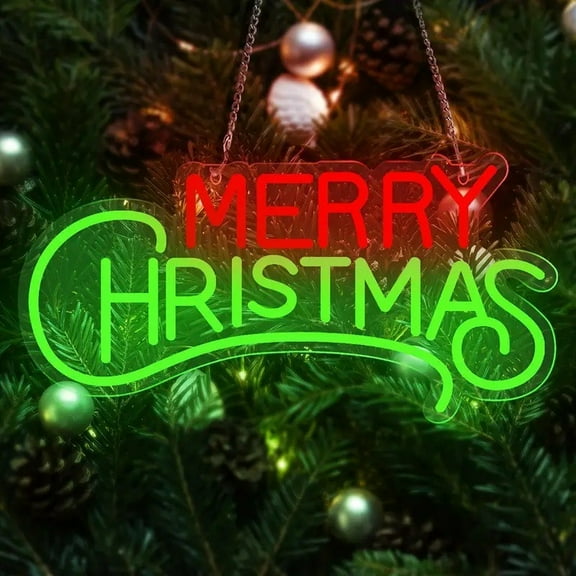 Merry Christmas Neon Sign Red Green Led Neon Lights for Wall Decor Light Up Signs for Bedroom Home Party Christmas Holiday Decorations Family Kids Gifts-40*19.5cm