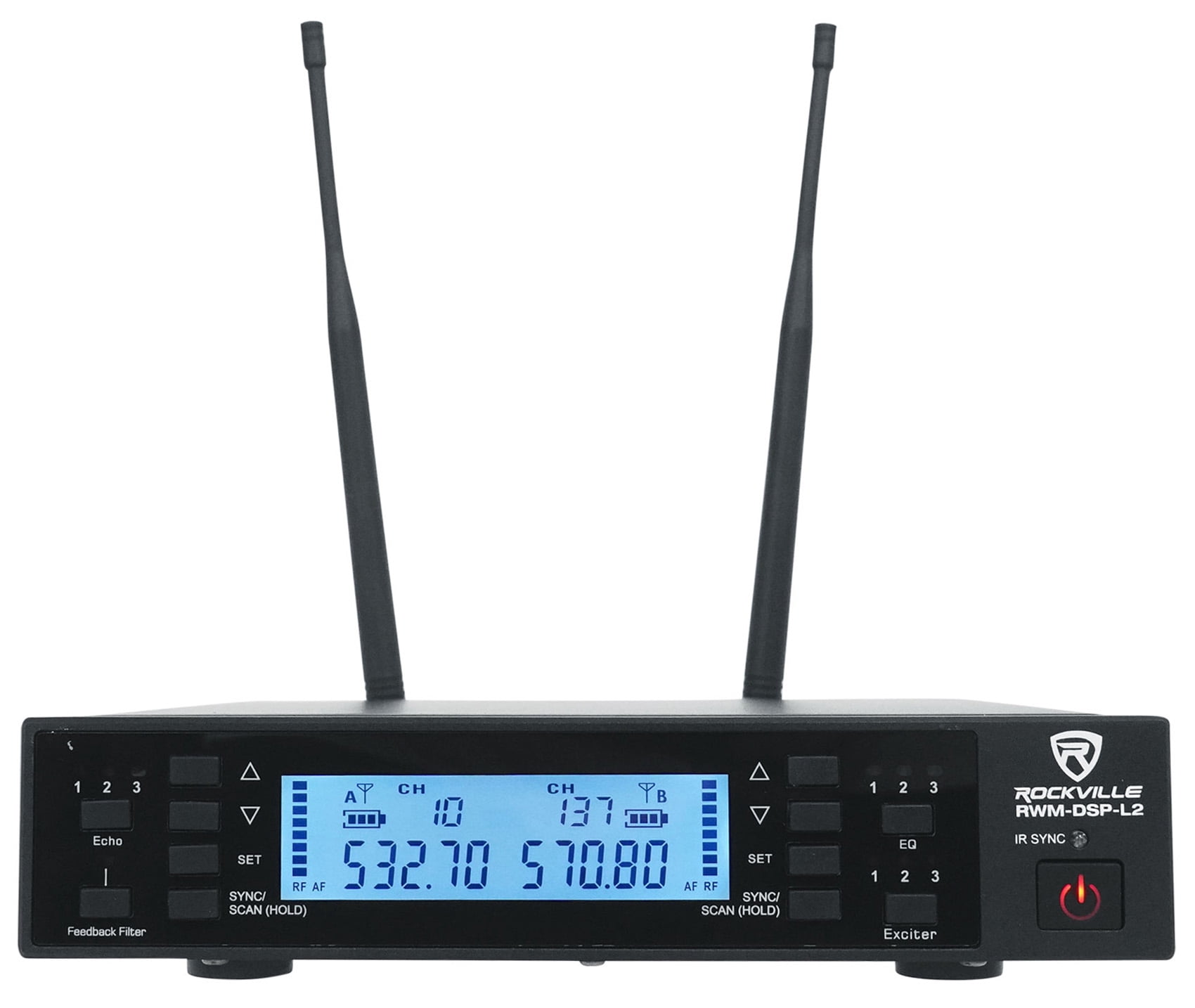 Rockville RWM-DSP-L2 Dual Lapel+Headset UHF 200Ch Microphone System DSP Control