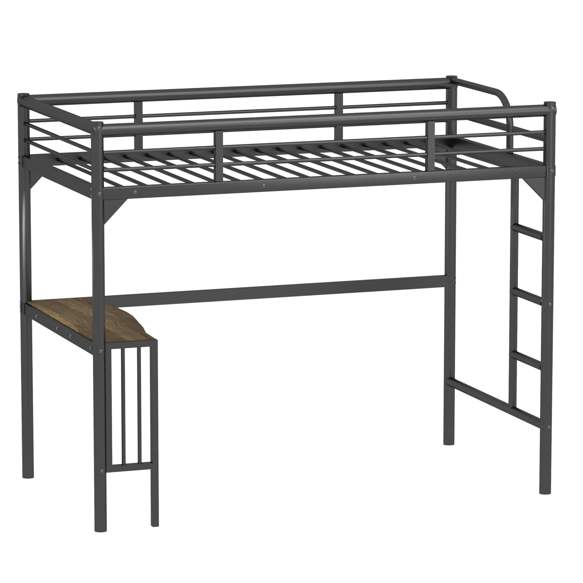 Aukfa Twin Loft Bed with Desk for Kids, Teens, Dorm, Heavy Duty Metal Bed Frame - Black