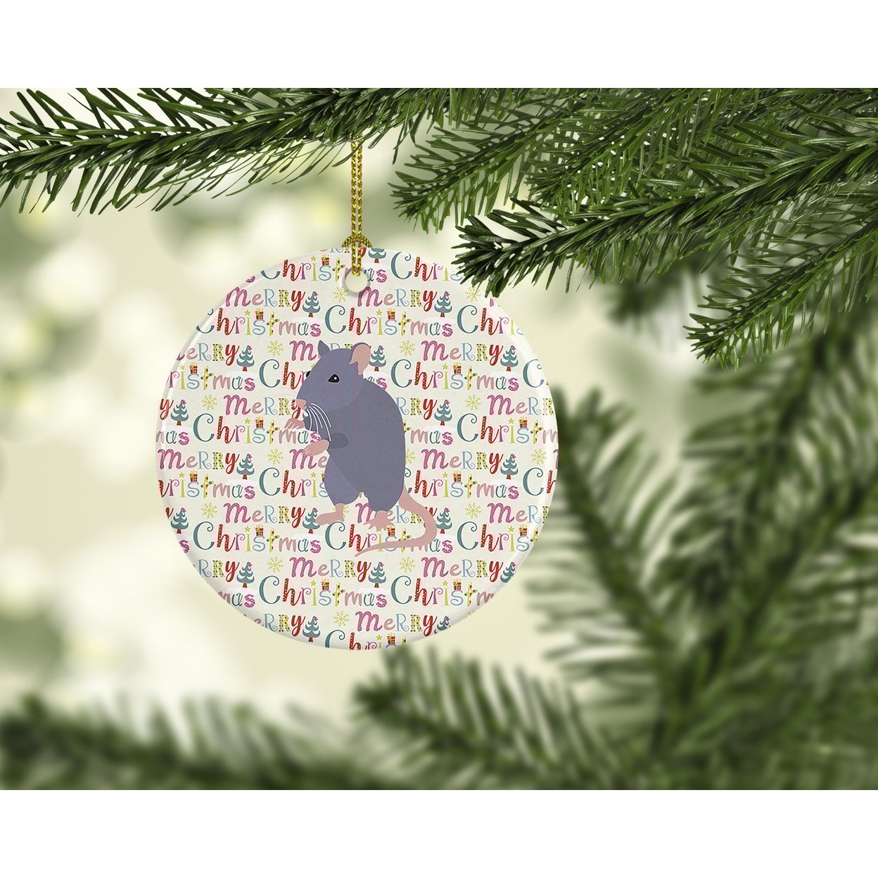 thumbnail image 2 of Blue Rat Christmas Ceramic Ornament 2.8 in x 2.8 in, 2 of 3