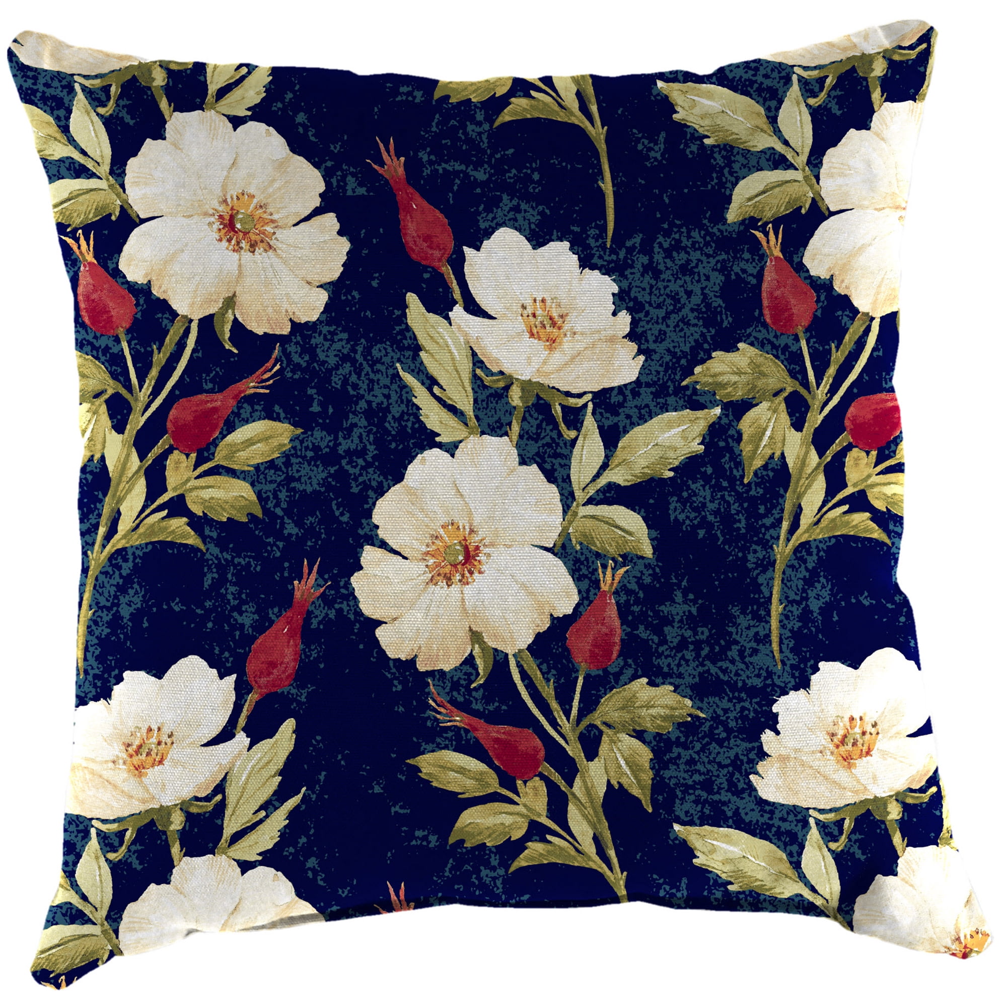 Jordan Manufacturing 22" x 22" Rose Garden Navy Floral Square Outdoor Throw Pillow (2 Pack)