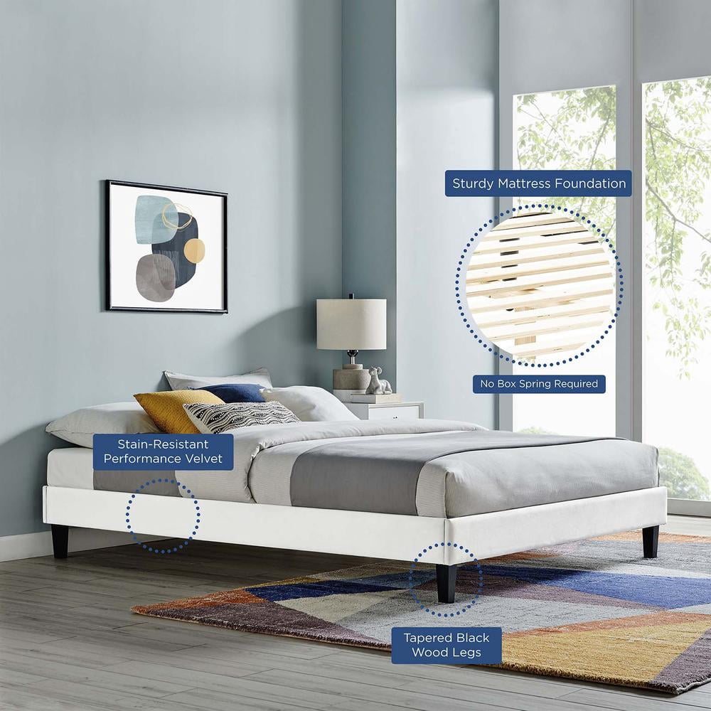 Modway Reign Twin Performance Velvet Platform Bed Frame in White
