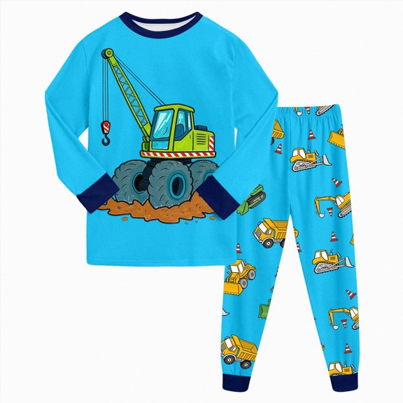 NOLDARES Little Boys Pajamas 2 Pieces Long Set Cotton Kids Excavator Pjs Toddler Clothes Jammies Fall Winter Sleepwear 6-12 Months 12-24 Months 2t 3t 4t 5t 6t 7t 8t 9t Children,Sky Blue,5-6 Y