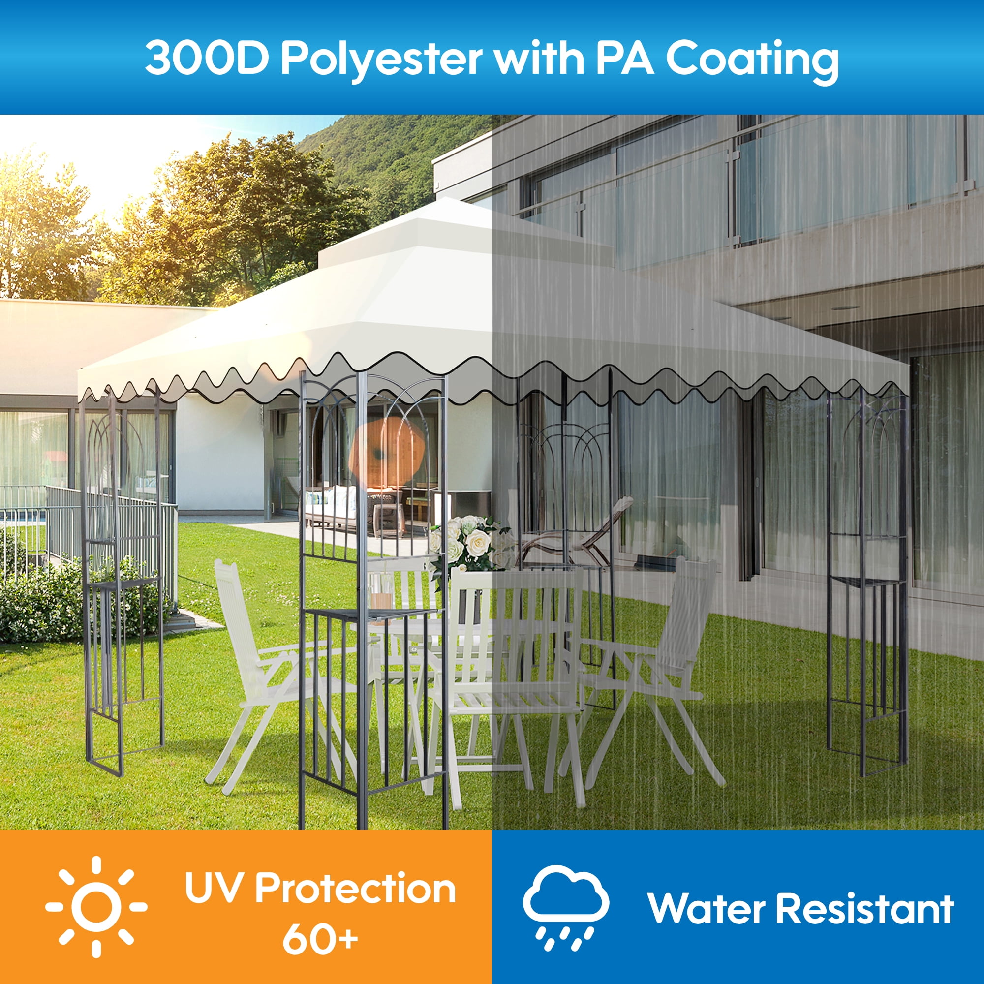 10x10 Ft Outdoor Patio Gazebo Replacement Canopy,Double Tiered Gazebo Tent Roof Top Cover for Outdoor Garden Patio Pavilion Sunshade,Beige
