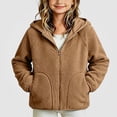 thumbnail image 3 of HAOTAGS Girls Hooded Fleece Jacket (3-13) Solid Color Long Sleeve Jacket With Pocket Warm Zipper Outerwear Brown Size 10, 3 of 9