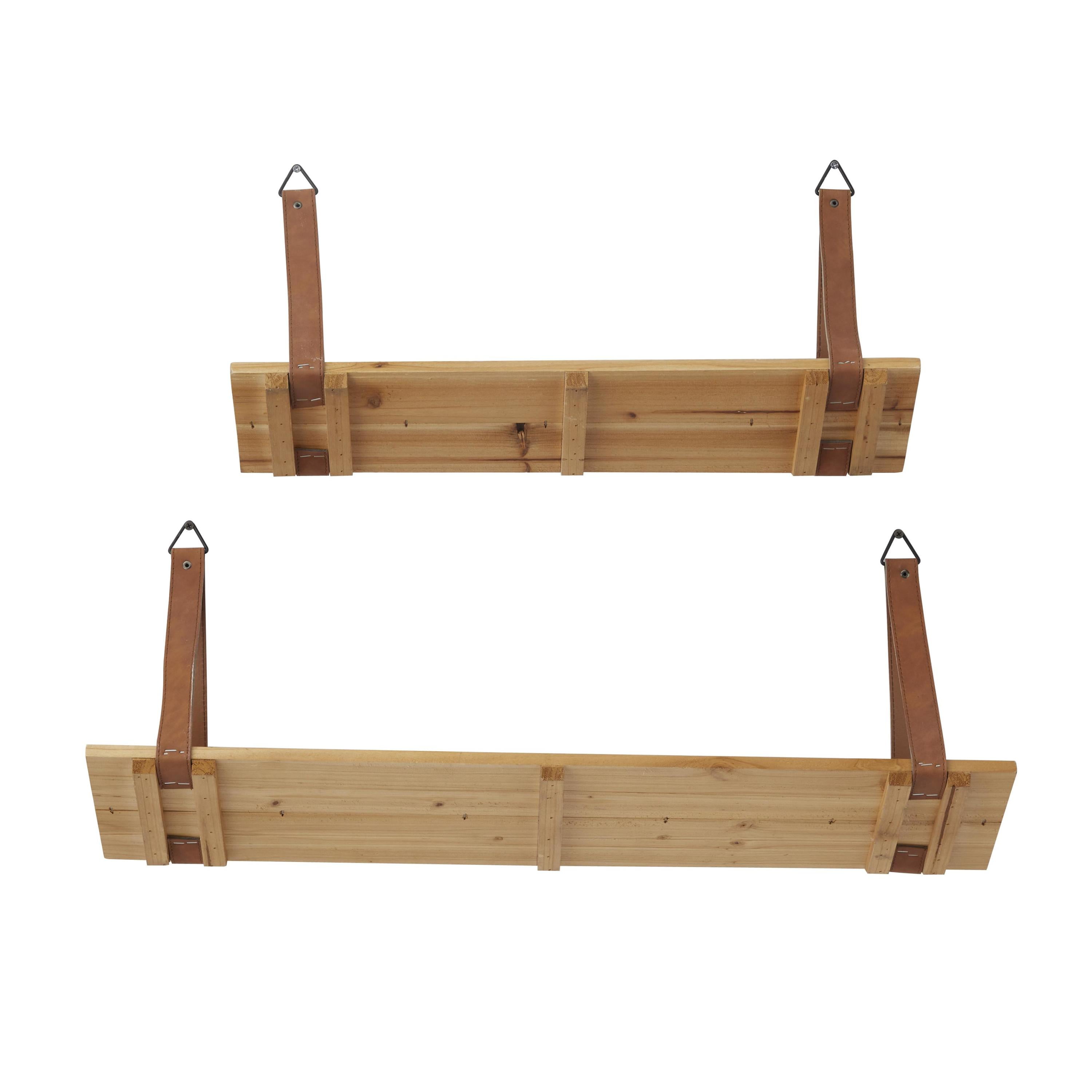 CosmoLiving by Cosmopolitan 24", 32"W 2-Tier Brown Wall Shelf with Faux Leather Straps (2 Count)