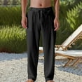 thumbnail image 2 of cfhntfmh Men's Casual Linen Pants Beach Summer Vacation Trousers Lightweight Linen Pants with Elastic Waist Drawstring（Black,XX-Large), 2 of 3
