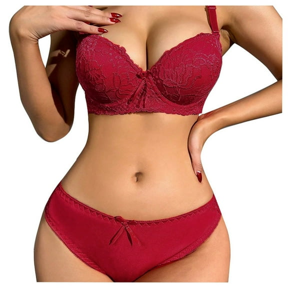 Women Lace Lingerie Set with Underwire Bras and Bowknot Detail for