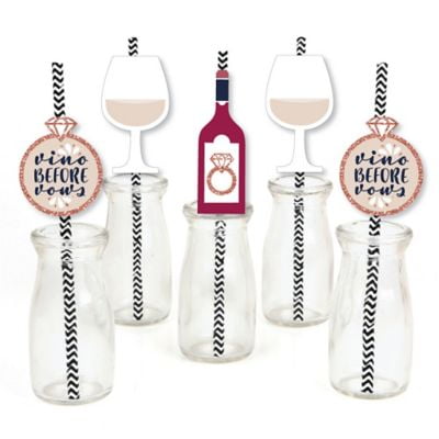 Vino Before Vows - Paper Straw Decor - Winery Bridal Shower or Bachelorette Party Striped Decorative Straws - Set of 24