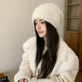 thumbnail image 2 of LinYooLi Autumn And Winter Knitted Rabbit Hair Hats Female Versatile Loose Faces, Small Sun -Protective Ear, Big Head Circumference Baotou Knitted Cap, 2 of 9