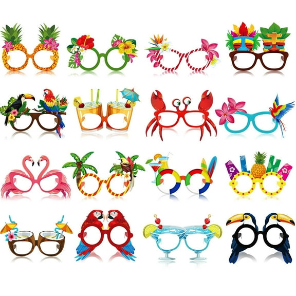 32 Pack Beach Pool Party Eyeglasses Decor Summer Luau Paper Glasses Bulk Hawaiian Sunglasses Frame Tropical Pool Props Photo Booth Props for Luau Beach Party Favors Supplies(Classic Style)