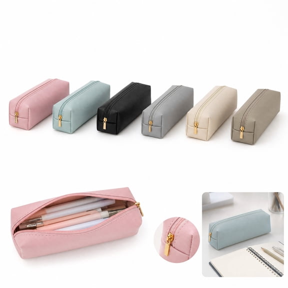 WONDBA PU Leather Pencil Case with zipper, simple style Pink