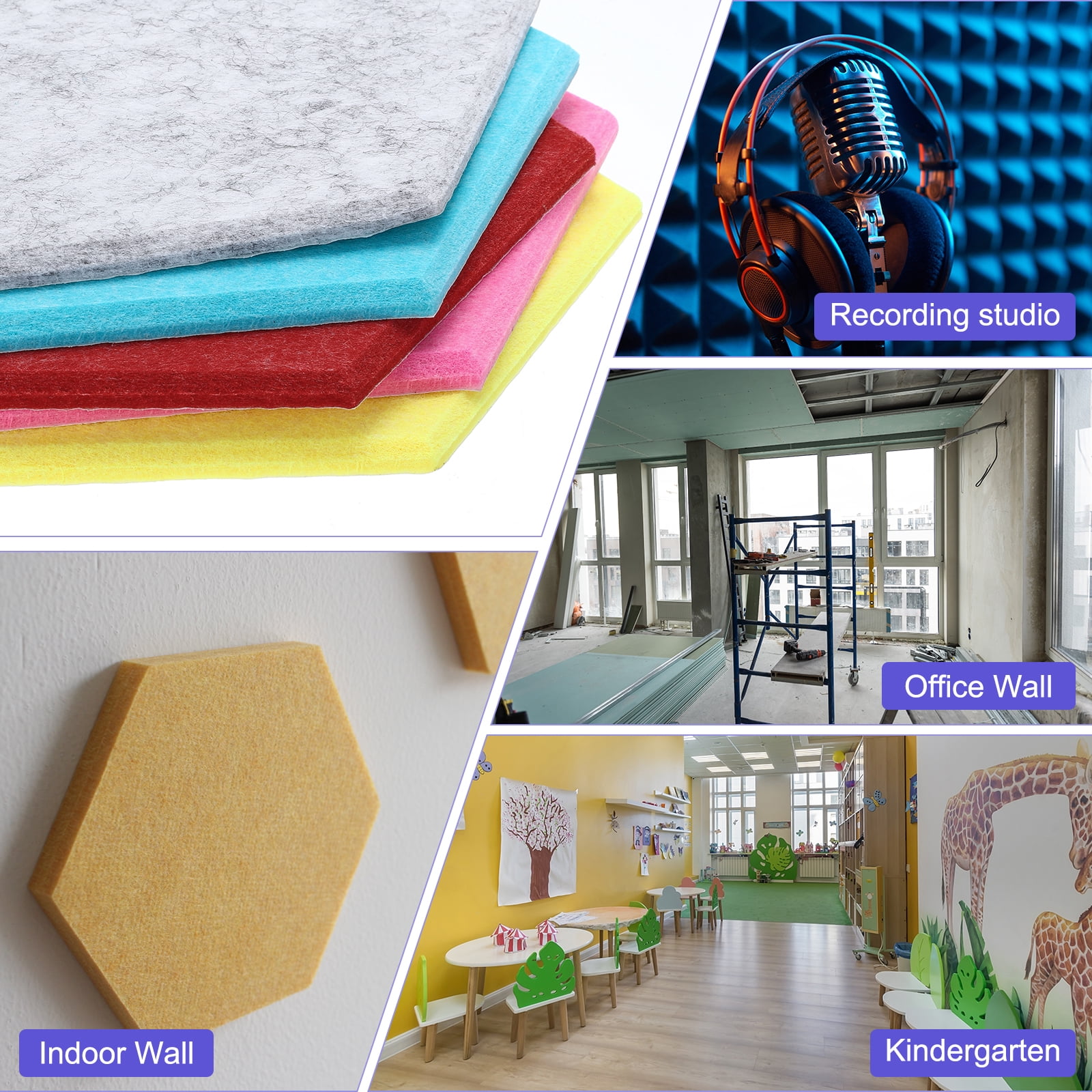 Hexagon Acoustic Panels B1 Fireproof Soundproof Foam Panels with 30 Push Pins(White, Orange, Lemon Yellow, Gold)