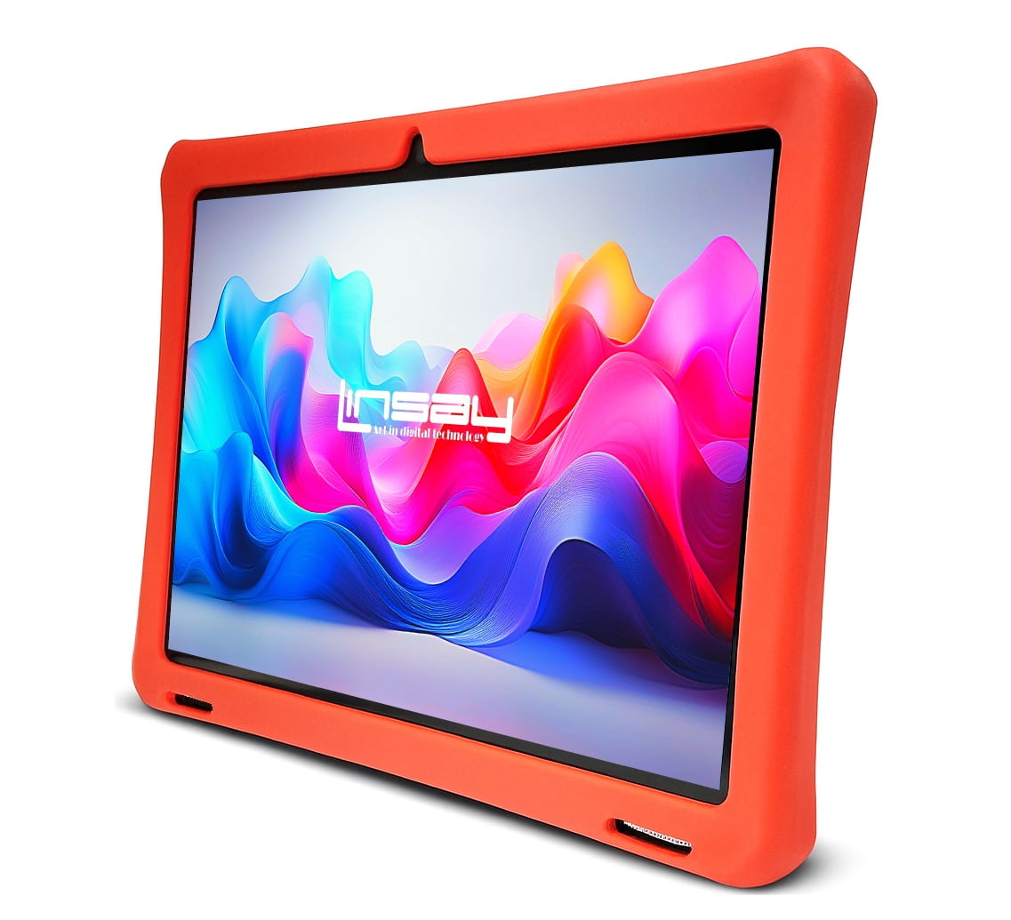 LINSAY 10.1 Octa Core 4GB RAM 128GB Android 15 Wi-Fi Tablet with Red Kids Defender Case