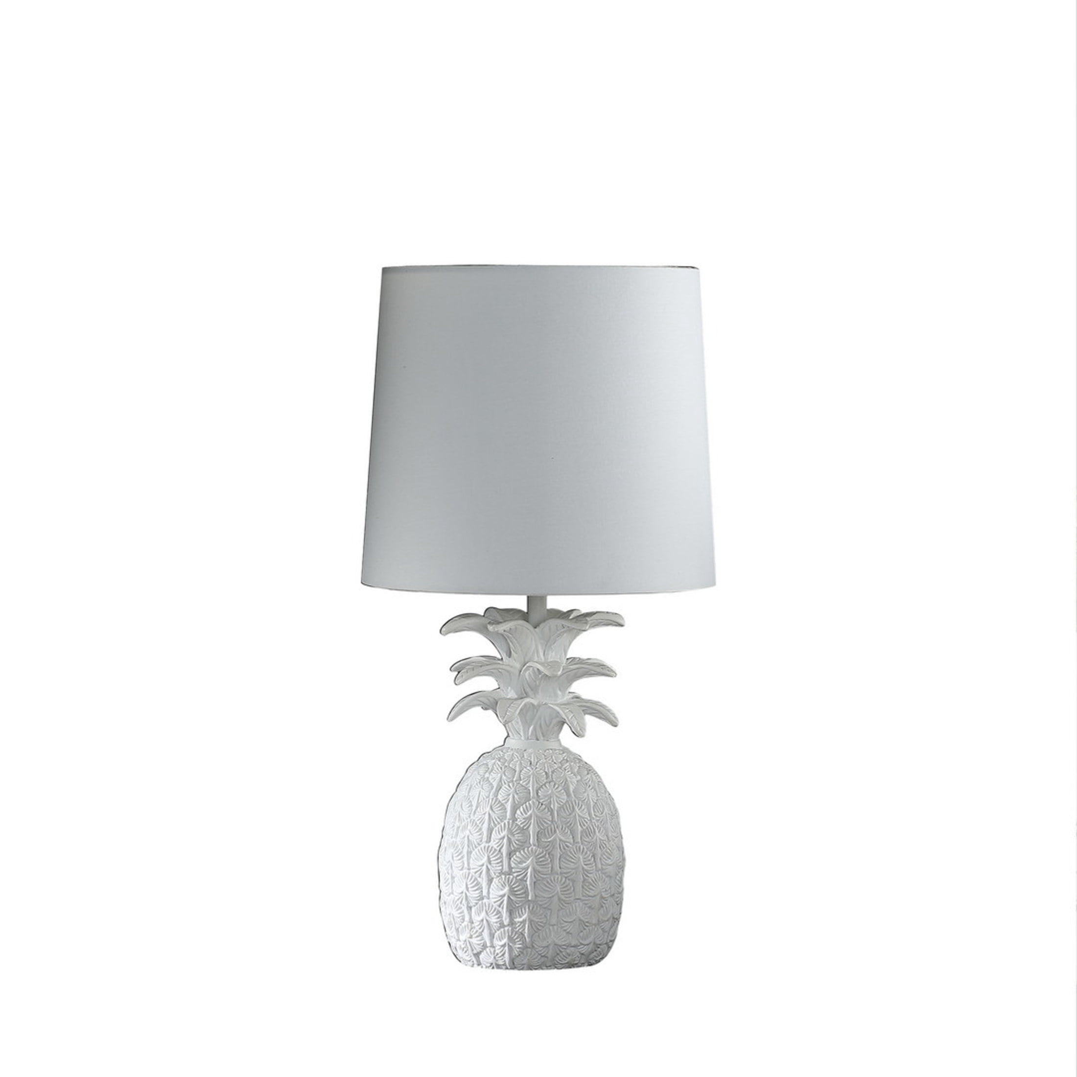 Noble House 17" Coastal Pineapple Table Lamp, Cottage Polyresin Base, White Drum Shade, E26 Light Bulb, White