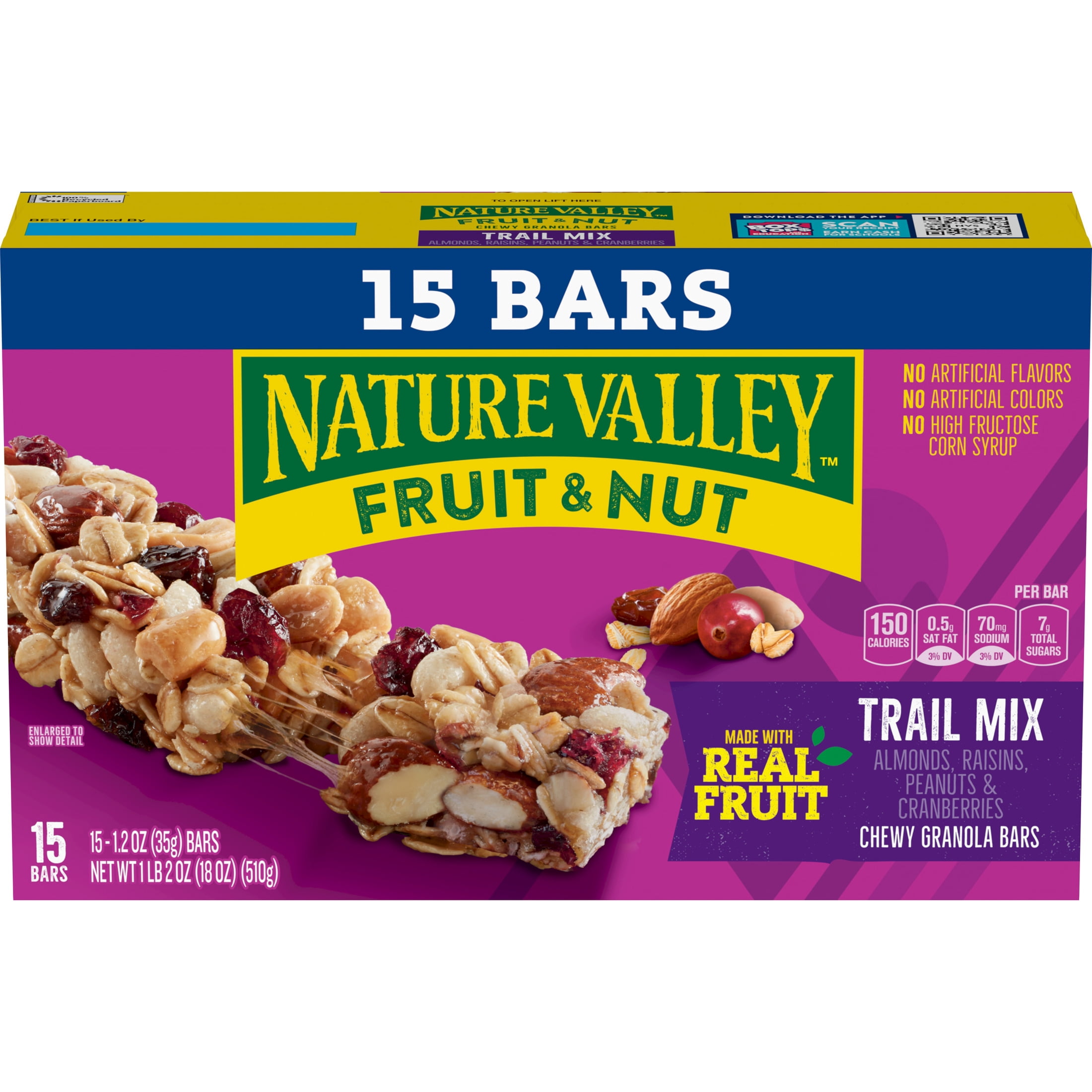 (8 pack) Nature Valley Chewy Fruit and Nut Granola Bars, Trail Mix, 15 Count, 18 oz