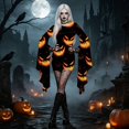 thumbnail image 4 of yboeqw Women Halloween Pumpkin Face Graphic Print Bodycon Mini Dress Oversized Flared Long Sleeve Gothic Witch Cosplay Party Costume Dresses Size XXL, 4 of 6