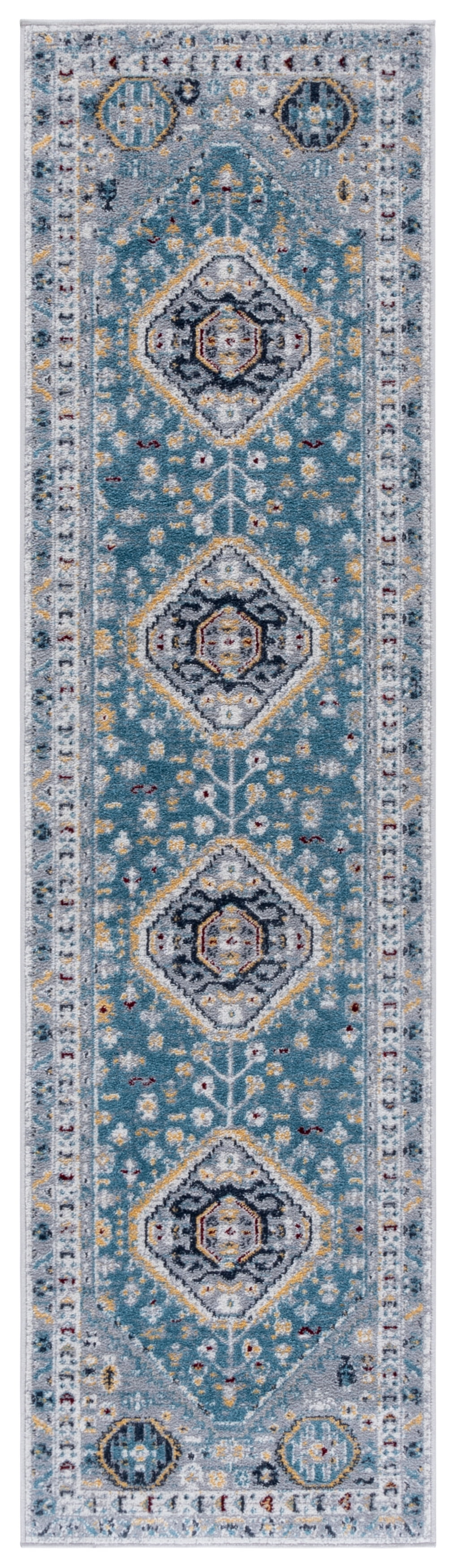 SAFAVIEH Bayside Sherwood Oriental Polyester Runner Rug, Blue/Gray, 2'2" x 8'