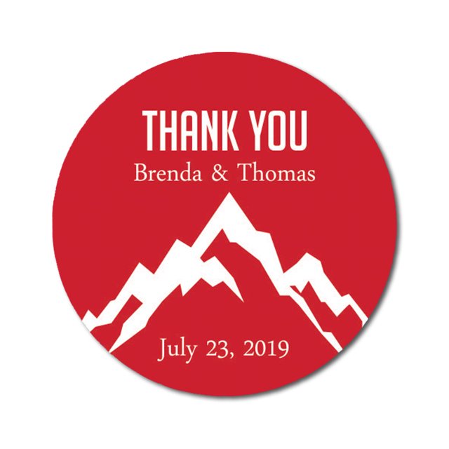 Darling Souvenir Round 45 Pcs Snowy Mountain Thank You Stickers Personalized Bride Groom Names And Date Envelope Seals-Red