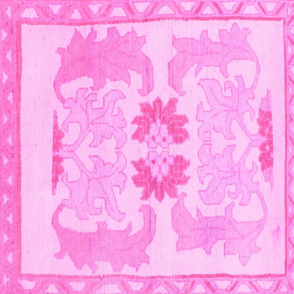 Ahgly Company Indoor Square Abstract Pink Modern Area Rugs, 6' Square