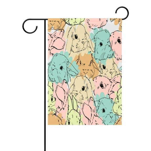 POPCreation Cute Rabbit Bunny Watercolor Garden Flag Happy Easter Outdoor Flag Home Party 28x40 inches