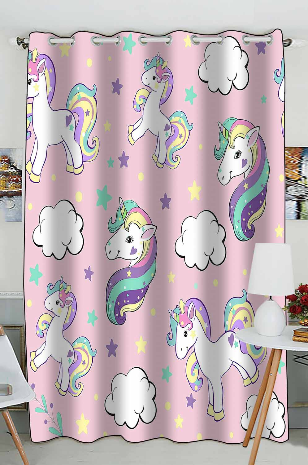 ABPHQTO ABPHQTO Beautiful Unicorns And Clouds On A Pink Grommet