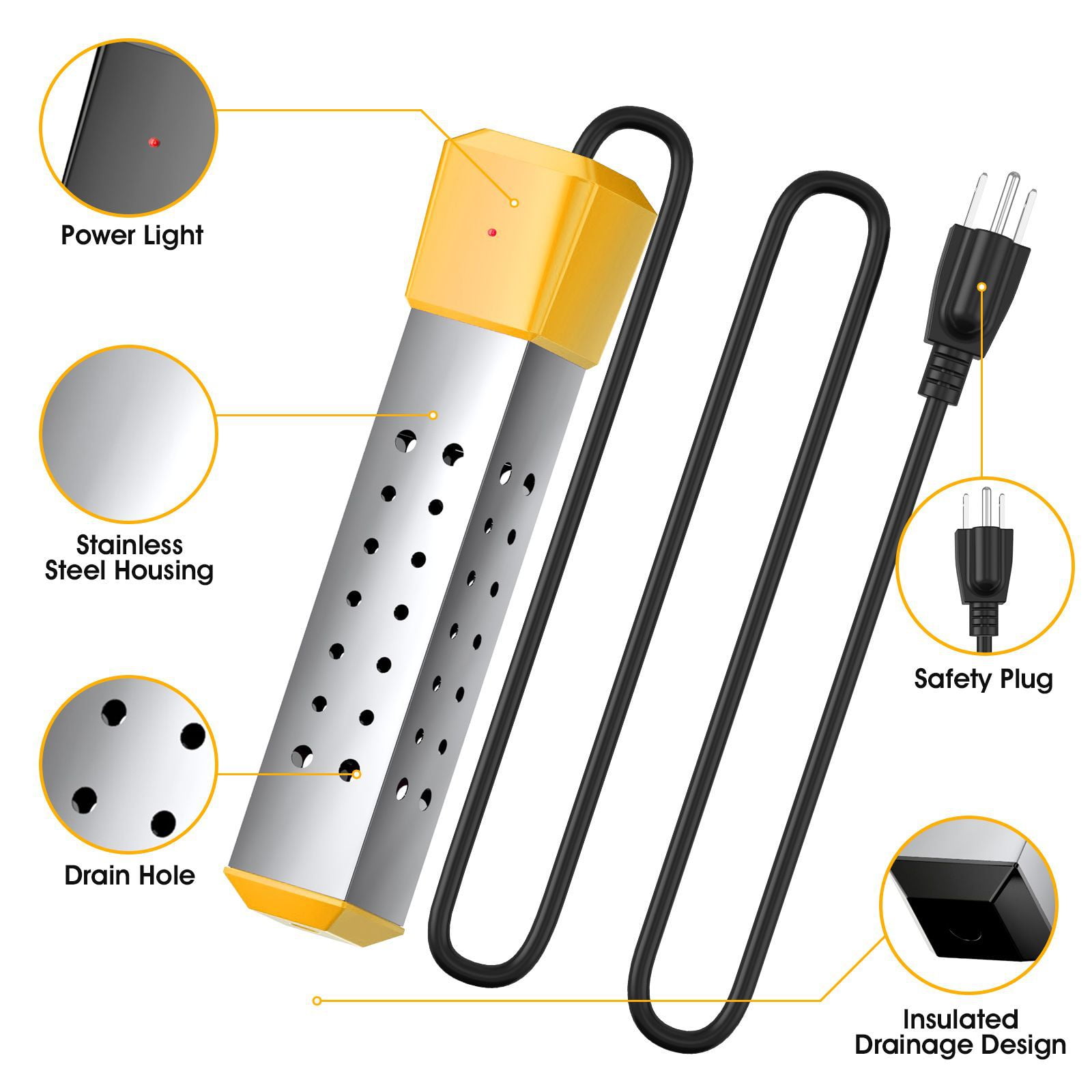 2000w Water Heater for Bathtub,Bucket Heater,Portable Electric Immersion Heater,Stainless Steel Immers Water Heater Bucket (Not auto shut off)