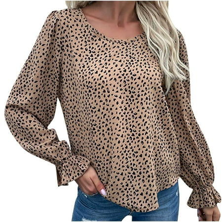 

HTNBO Womens Dressy Top Casual Pullover Graphic Soft Long Sleeve Crewneck Blouse Scrub Print Seasonal Trending