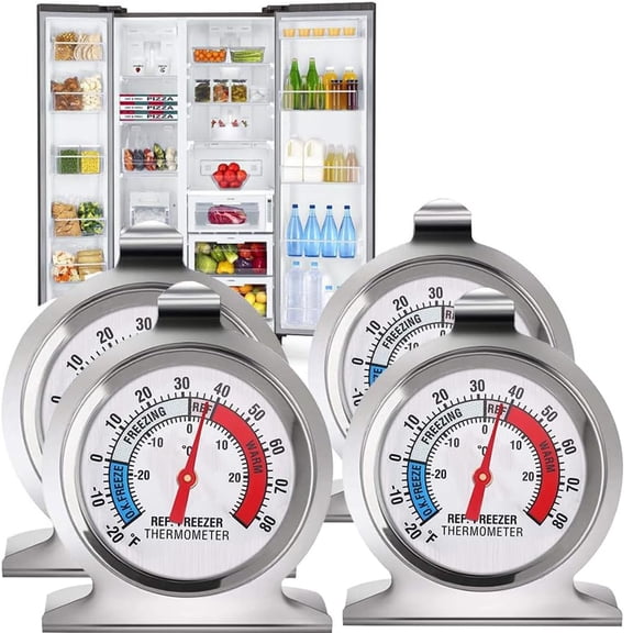 Refrigerator Thermometer 4 Pack , -30~30°C/-20~80°F, Classic Fridge Thermometer Large Dial Freezer Thermometer with Red Indicator Thermometer for Fridge,Freezer Refrigerator Cooler