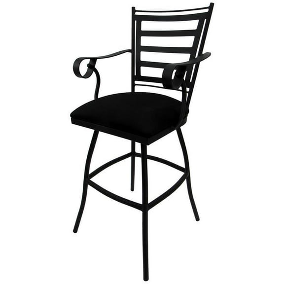 Swivel 30" Outdoor Bar Stool Jenna Arms- Black Fabric-Black Metal
