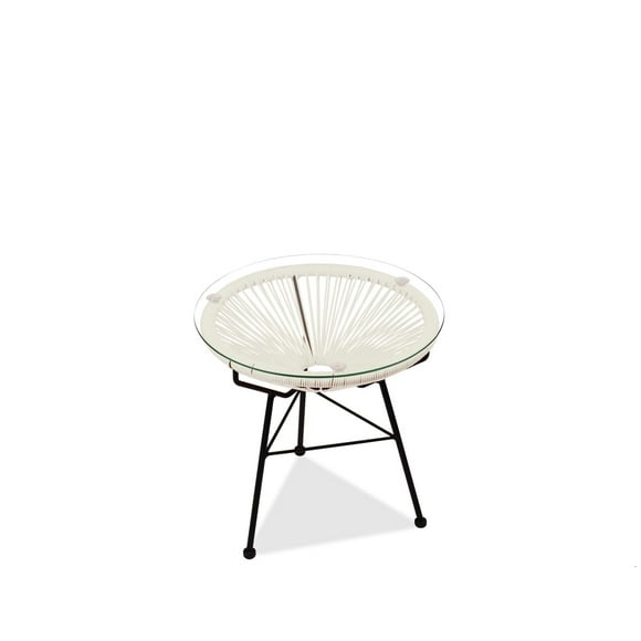 Plata Import Acapulco Side Table w/Glass, Outdoor Modern Side Table in White, Wrapped Wicker Side Table, Indoor - Outdoor Table, White Plastic Side Table