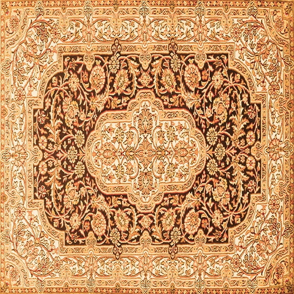 Ahgly Company Indoor Square Medallion Orange Traditional Area Rugs, 3' Square