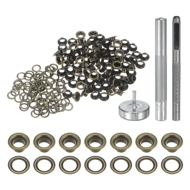 Uxcell 100pcs Grommet Tool Kit 4mm Grommet Eyelet Set with Hole Hollow Punch, Grommet Setter Tools, Bronze
