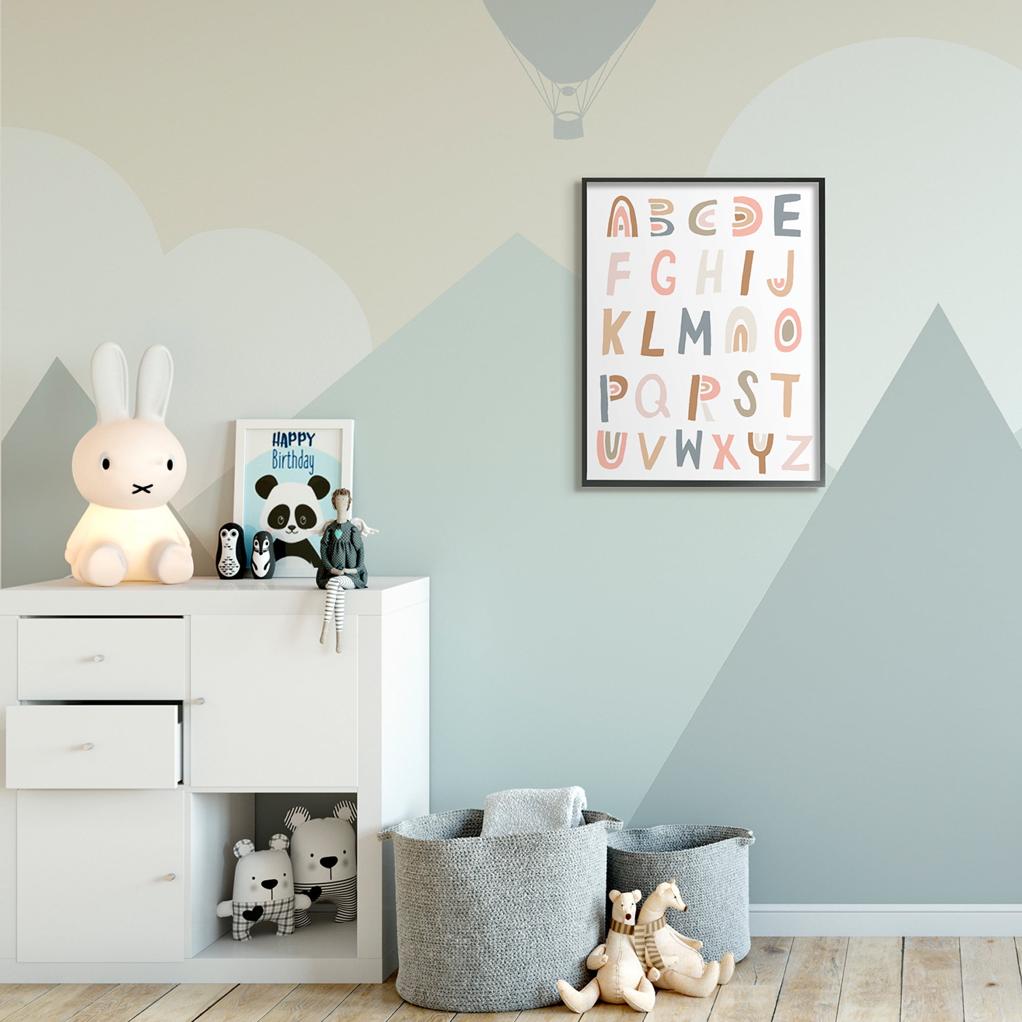 Neutral Rainbow Alphabet Chart Pink Beige Typography 24 in x 30 in Framed Painting Art Print, by Stupell Home Décor