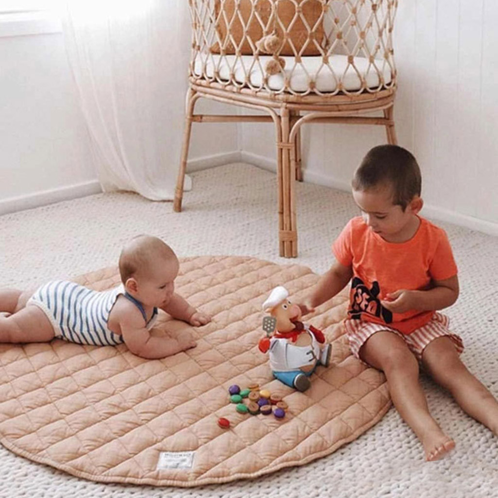 ZUARFY Baby Cotton Play Mat Solid Color Round Soft Breathable Crawling Pad for Children