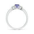 thumbnail image 2 of ANGARA Natural Oval Tanzanite Split Shank Ring with Trio Diamonds in 14K White Gold for Women (Size-7x5mm) | December Birthstone, Anniversary, Jewelry Gift for Women | Natural Tanzanite Ring, 2 of 8