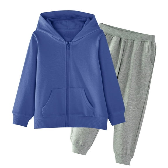 Girls Jogger Set 2 Piece Basic Fall Outfits Sweatsuits Zip up Hoodie Sweatshirt and Sweatpants Athletic Winter Tracksuit 2-3 Years, Blue